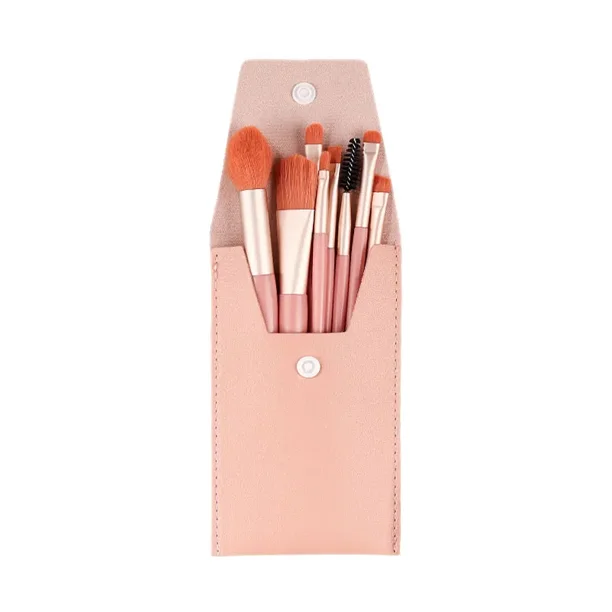 Mini juego de 8 brochas de maquillaje para mujer, de viaje, portátil, suave, corrector, base de belleza, sombra de ojos, brocha para pestañas con bolsa