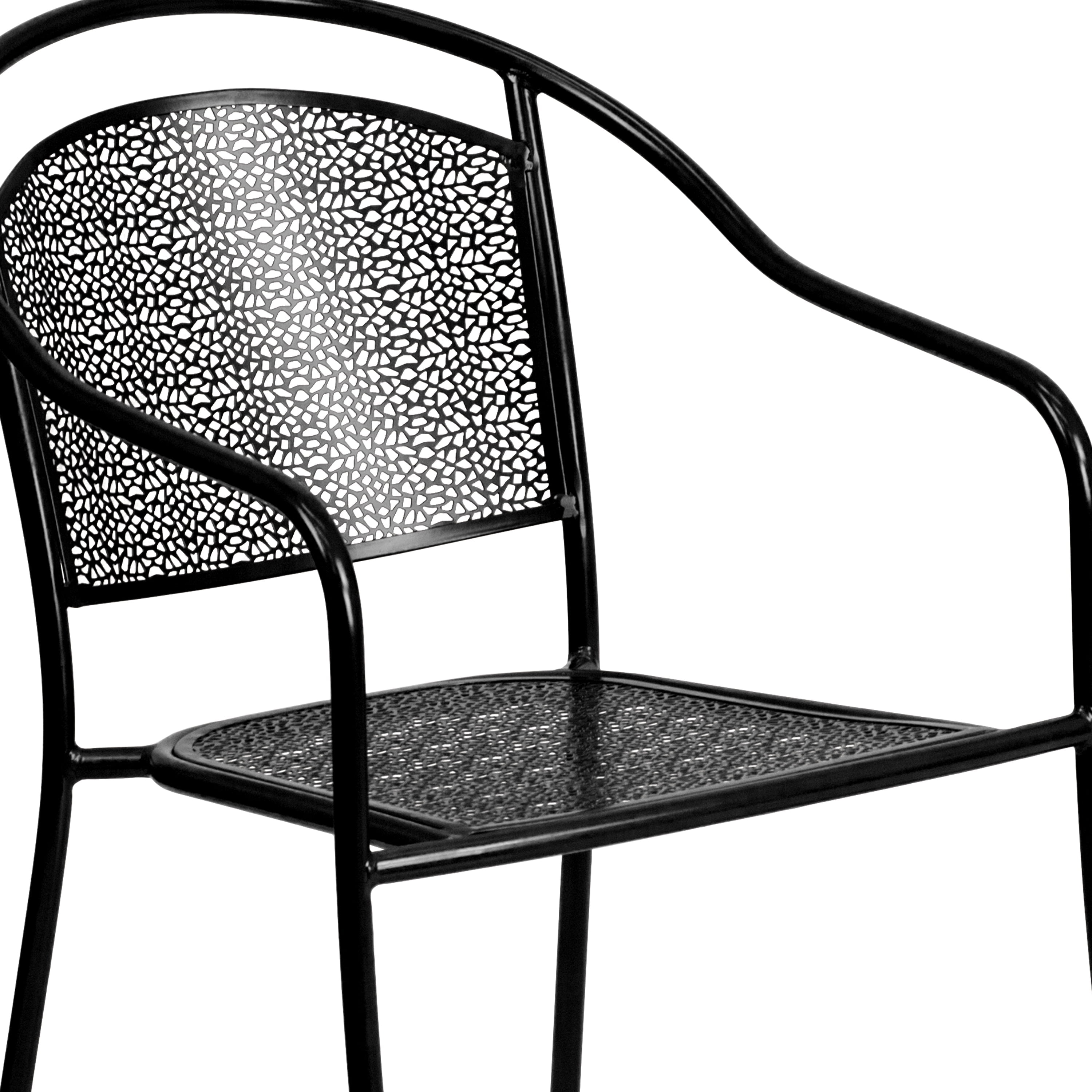Flash Furniture Commercial Grade 35.25" Round Black Indoor-Outdoor Steel Patio Table Set with 4 Round Back Chairs