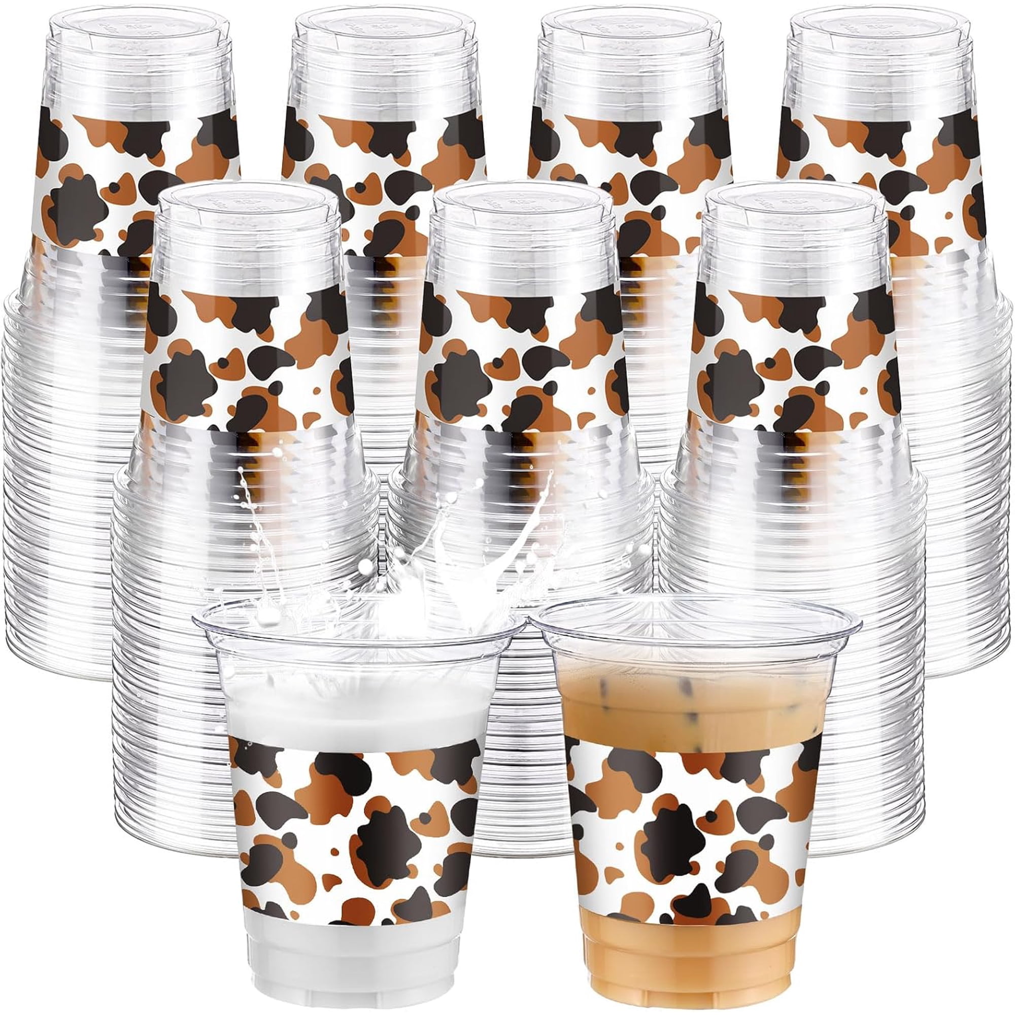 100 Pcs Cow Theme Plastic Cups 12 oz Highland Cow Western Cowboy Disposable Clear Plastic Drinking Cups Bulk for Highland Farm Animal Themed Birthday Baby Shower Party Decorations Supplies