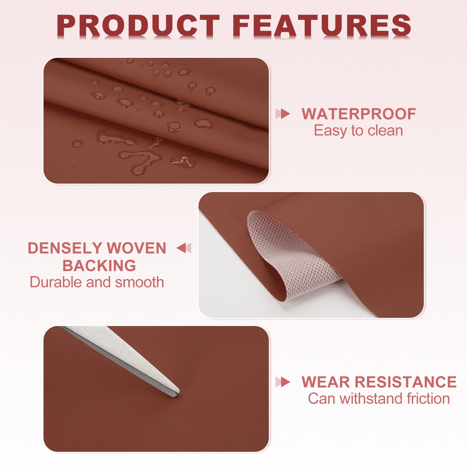63x39.4in Faux Leather Sheets, Faux Leather Fabric Sheets Vinyl Fabric Synthetic Soft Waterproof for Replacement Upholstery Car, Brown Red