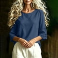 thumbnail image 3 of HAiming Cotton Linen Tops for Women Summer Tiered Short Sleeve Tee Loose Casual Comfy Solid Color Scoop Neck Shirts Outwear Tops, 3 of 7