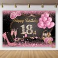 thumbnail image 3 of Fondo para fiesta de cumpleaños número 18 con globos con purpurina dorada y negra para niños y niñas de 18 años para fondos de fotografía, 3 of 5