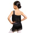thumbnail image 2 of TiaoBug Kids Girls Latin Dance Outfit Ballroom Salsa Tassel Fringe Dress One Shoulder Crop Top and Skirt Set Black 16, 2 of 7