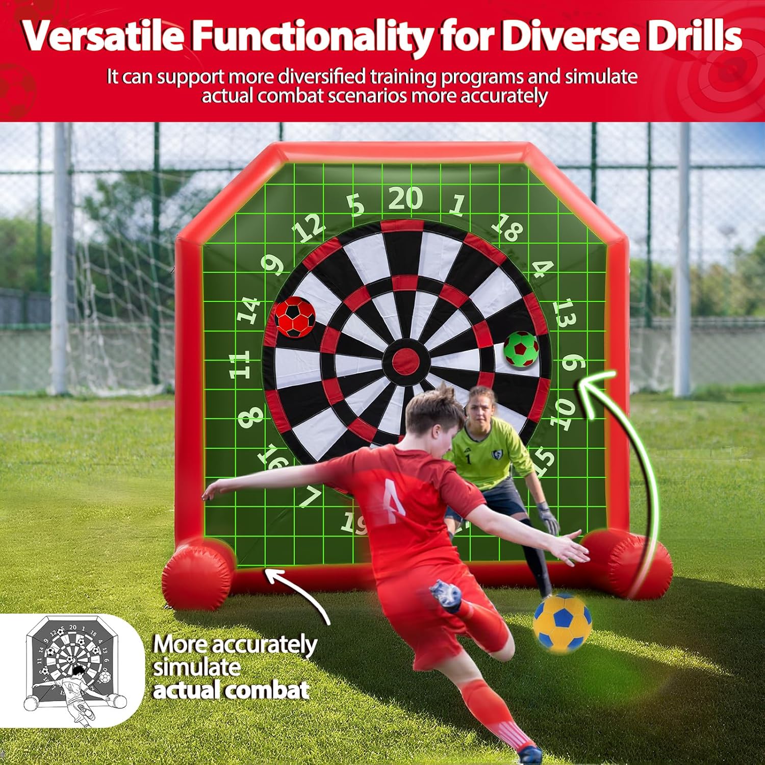 Vakiorn Inflatable Soccer Dart Board 10 ft Giant Kick Darts with 4 Balls and Air Pump 20+ Outdoor Games for Yard Party Adults