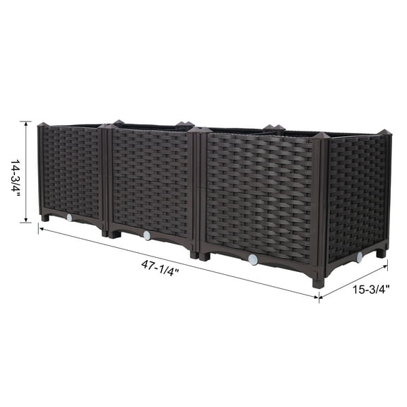 Garden Pots Deep Raised Garden Bed Plastic Planter Boxes for Vegetables Flowers Herbs and Succulents,Self-Watering Planter Box Raised Bed to Grow Flowers, Herbs & Vegetables, 47.2" L X 15.7" D X 14.7