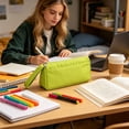 thumbnail image 2 of Lksixu Large Capacity Pencil Case, Solid Color Canvas Pencil Pouch with Zipper & Handle, Simple Stationery Organizer Lightweight & Spacious Pencil Bag, Portable Travel Cosmetic Makeup Bag, 2 of 8