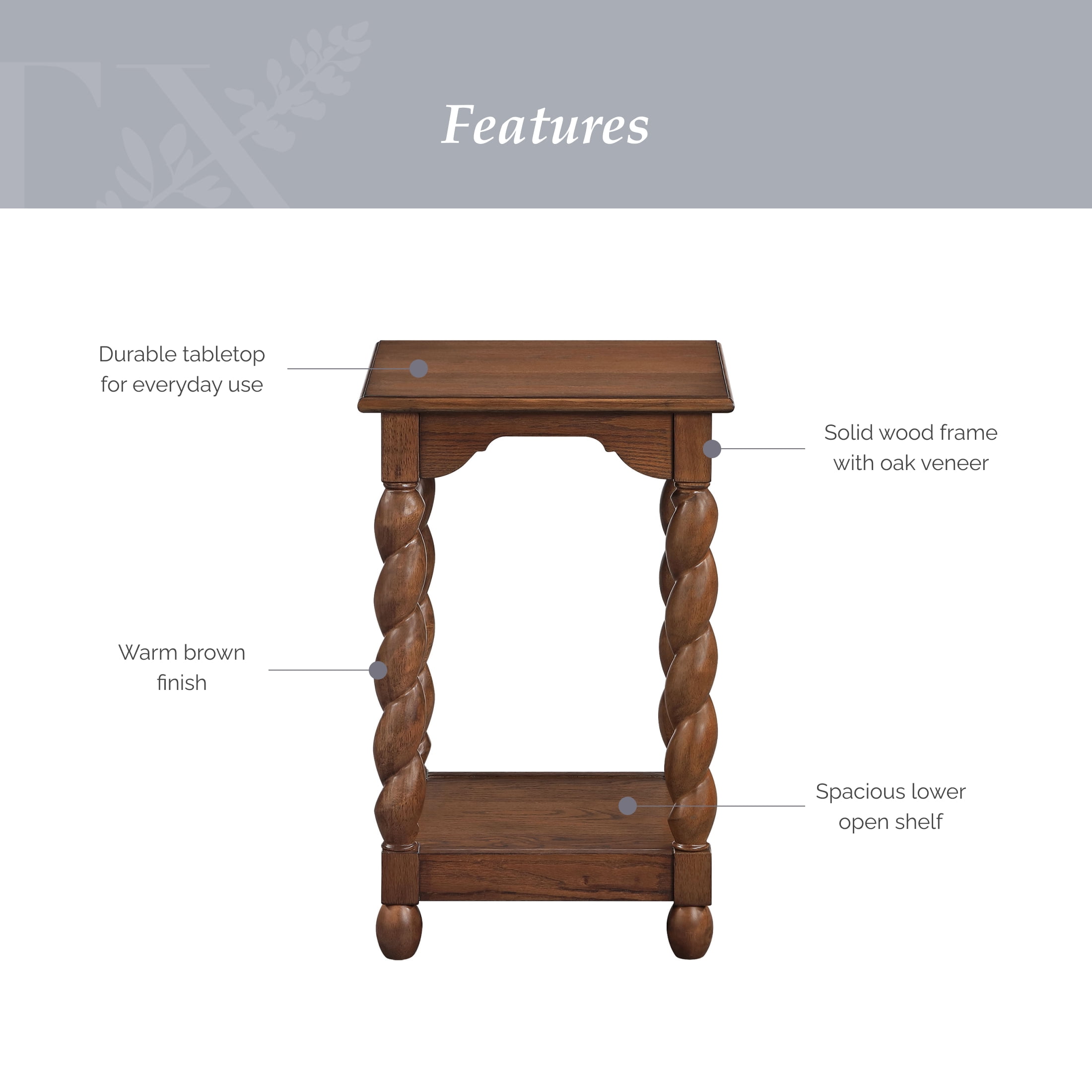My Texas House Lewis End Table, Warm Brown