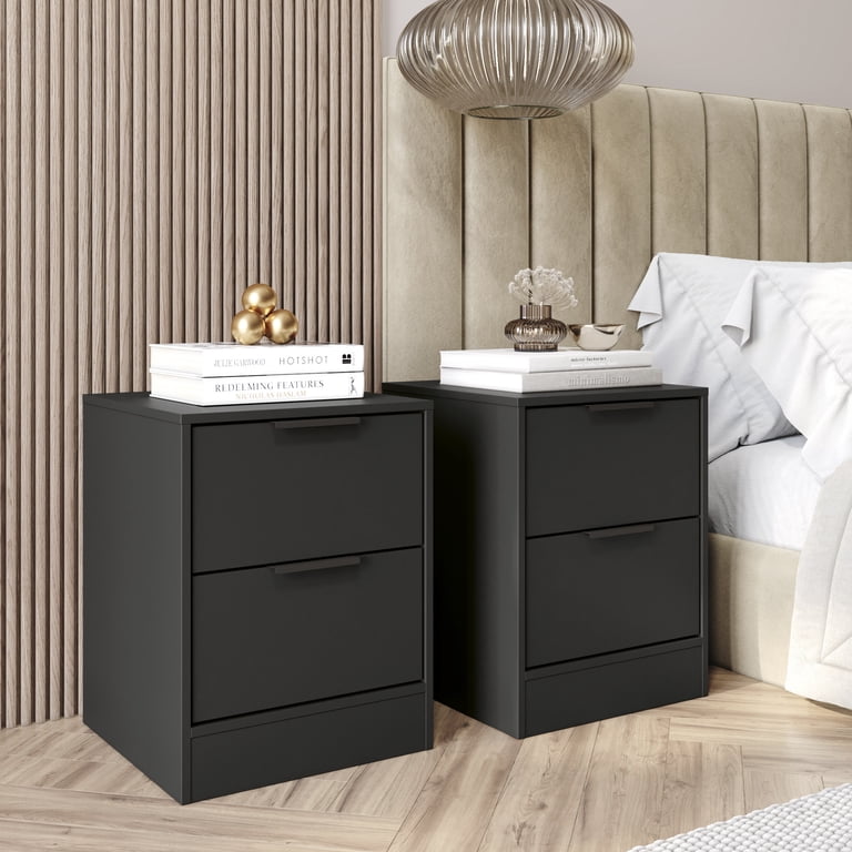 black two drawer dresser Furniture of America Eastbrook 3-Piece Modern Black 2-Drawer Set of 2 Nightstands and Dresser with USB Charging Ports IDF73000BK-2NSD