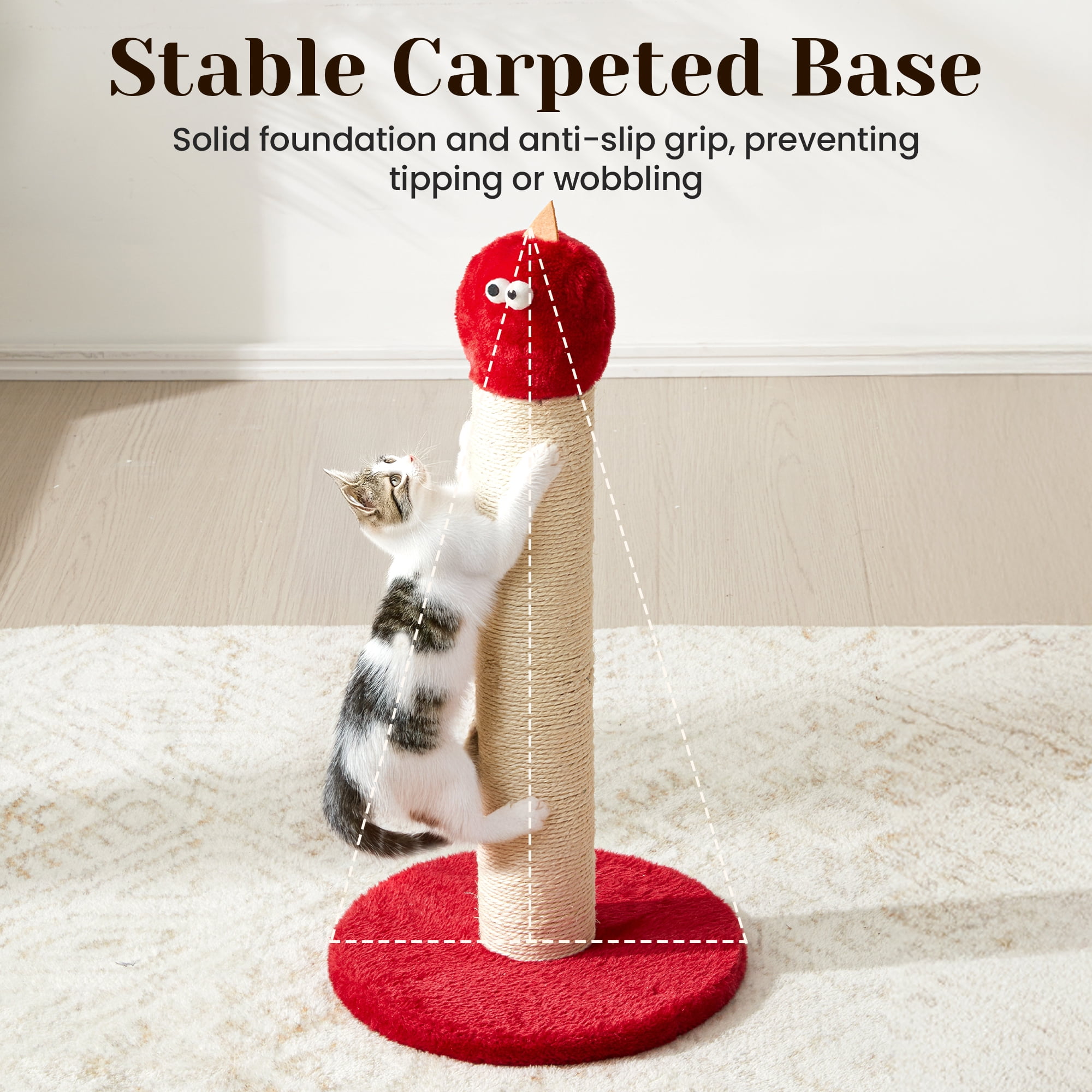 Heynemo 22-Inch Cat Scratching Post , Durable Sisal Scratch Post for Indoor Cats, Monster-Shaped Cat Scratcher for Kittens & Large Cats, Red