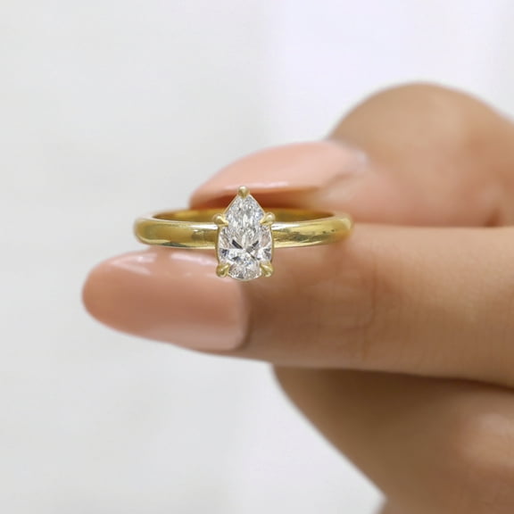 VINSON 1 Carat Pear Moissanite Diamond Solitaire Ring - Thin Dainty Proposal Ring for Women