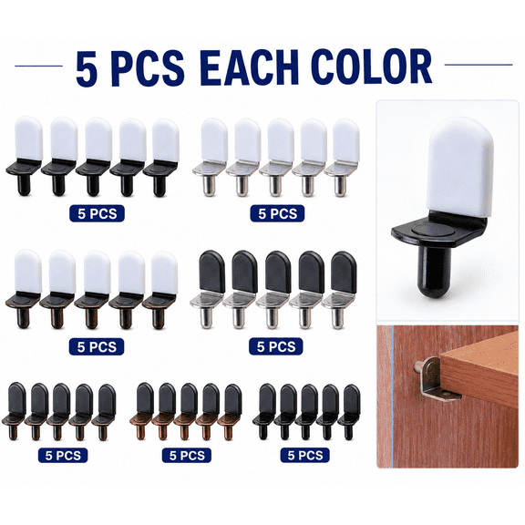 Mifelio 5mm Cabinet Shelf Pins, Shelf Support Pegs 5 Pack, Adjustable Layer Board Holders, Metal Furniture Shelf Brackets, Replacement Hardware for Cupboards, Closets and Storage Cabinets