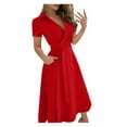 thumbnail image 1 of Cathalem Robes Boho pour Femmes Décontractées à Manches Cap, Col en V, Smockées, Robe de Plage, Rouge m, 1 of 5