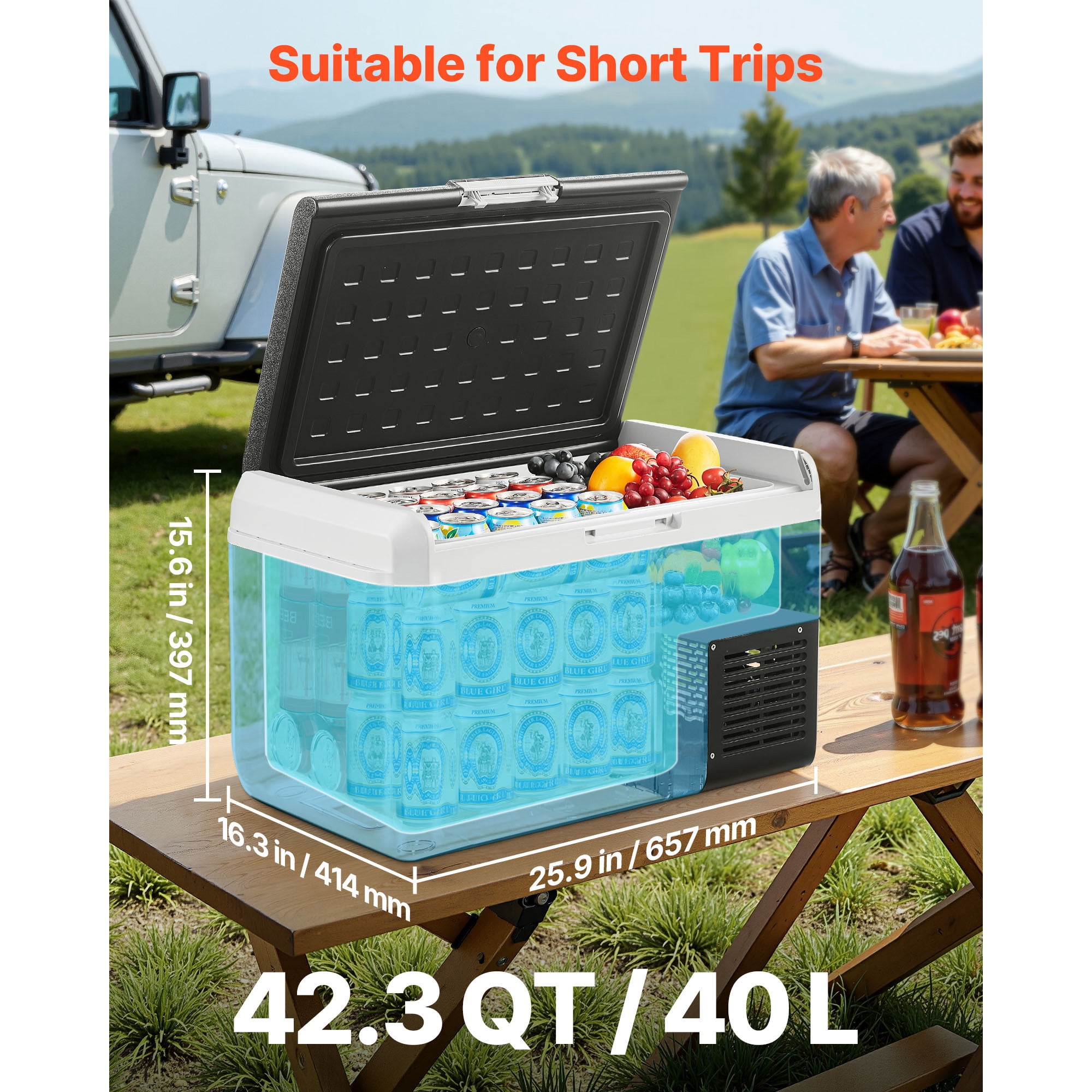 KFFKFF 12 Volt Car Refrigerator, 42.3QT/40L Portable Fridge,Car Freezer Compressor Cooler -4℉~68℉,Freezer Fridge Cooler for RV,Camping