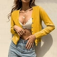 thumbnail image 2 of felwors Women's Long Sleeve Knit Cardigan Sweaters Lightweight Casual Open Front V Neck Button Down Short Cropped Cardigan Yellow, M, 2 of 5