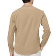 thumbnail image 3 of Men's Cotton Linen Henley Shirts Long Sleeve Banded Casual Beach T Shirt Lightweight for Summer Khaki M, 3 of 3