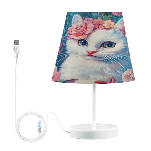 BZSMCE Table Lamp Creative Cat Surrounded by Colorful Flowers Simple Pattern Night Light