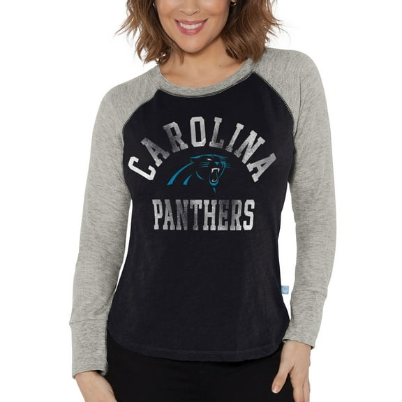 Women's G-III 4Her by Carl Banks Black/Heather Gray Carolina Panthers Waffle Knit Raglan Long Sleeve T-Shirt