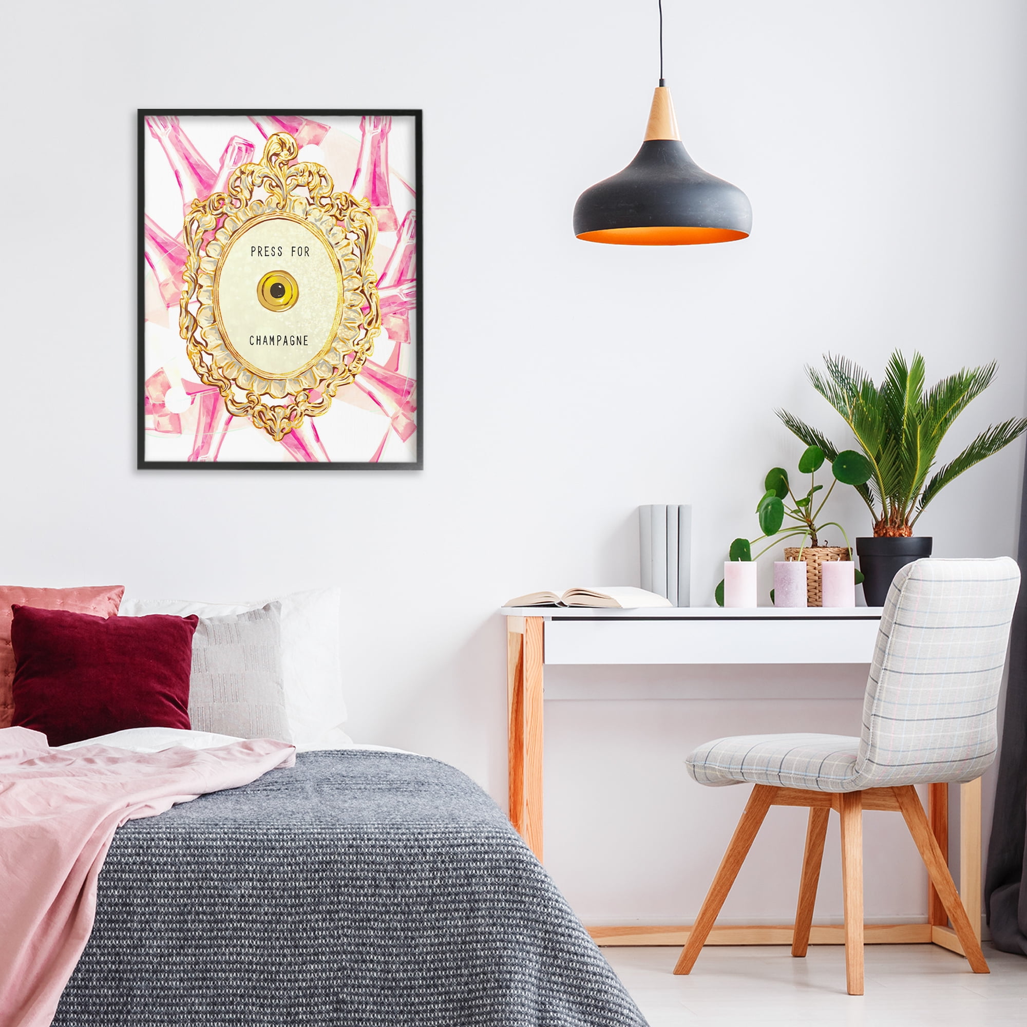 Champagne Doorbell with Pattern Black Framed Giclee Art, design by Ziwei Li