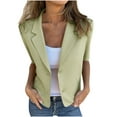 thumbnail image 2 of Women's Cotton Linen Blazer Jacket Short Sleeve Summer Casual Lightweight Button Lapel Blazers With Pockets Mint Green S, 2 of 6
