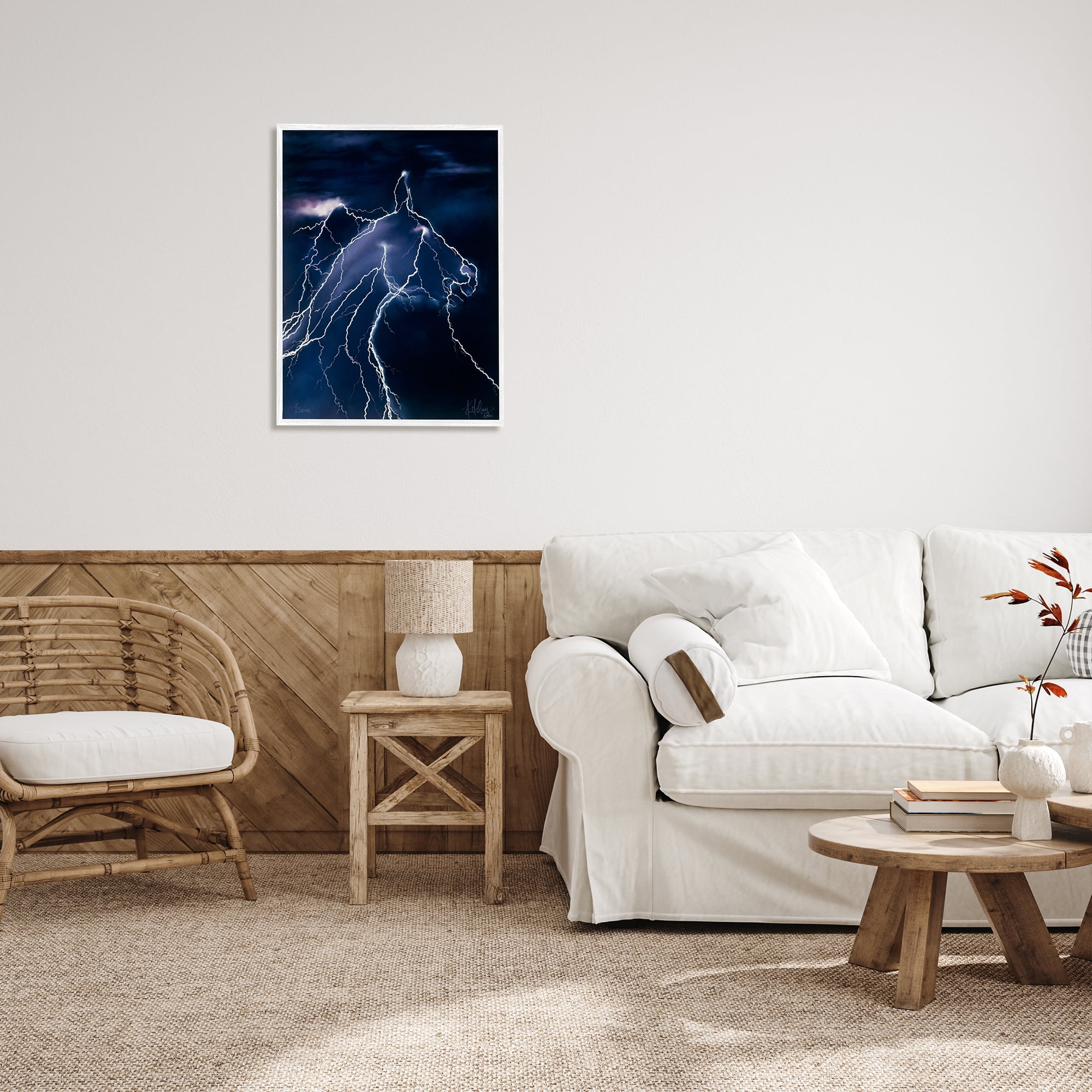 Stupell Industries Horse Face in Lighting Storm Nature Painting White Framed Art Print Wall Art, 24 x 30