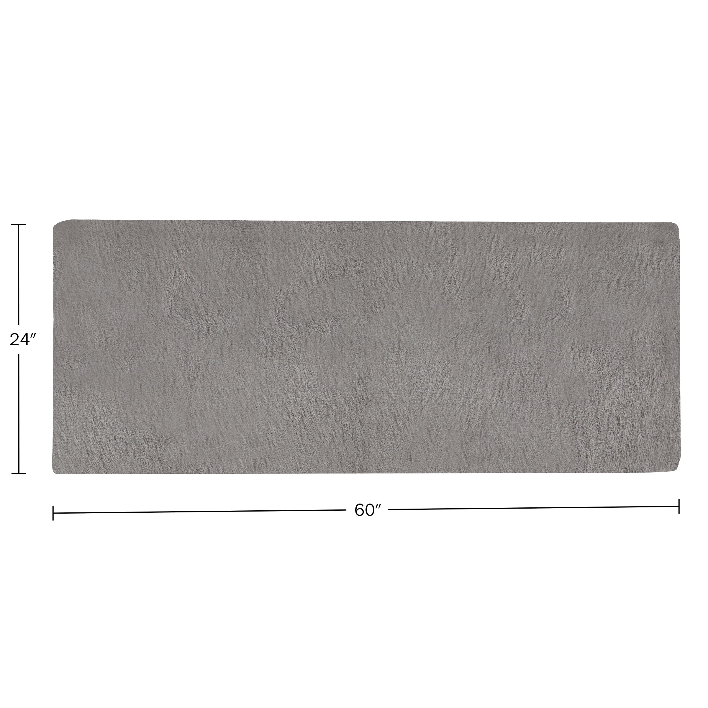 Home-Complete 24x60 Large Faux Fur Bath Mat for Hallway or Kitchen, Machine Washable Nonslip Rug, (Gray)