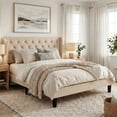 thumbnail image 2 of Amolife Full Size Upholstered Platform Bed Frame with Fabric Diamond Deluxe Wingback Headboard, Beige, 2 of 7