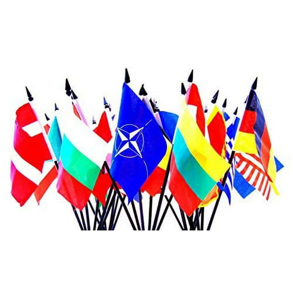 North Atlantic Treaty Organization (NATO) Flag SET-30 Polyester 4"x6" Flags, One Flag for Each Country in NATO, 4x6 Miniature Desk & Table Flags, Small Mini Stick Flags