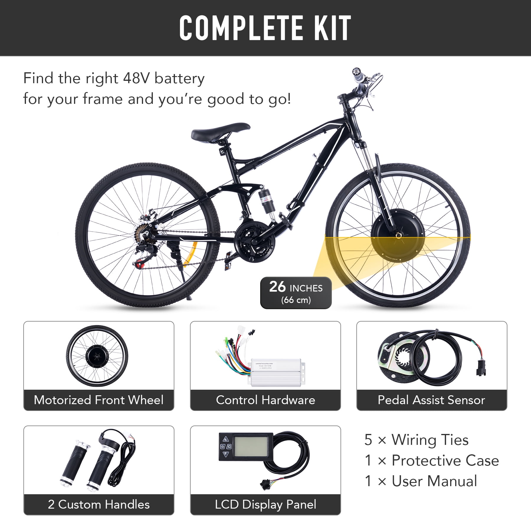 Kit Motor Vélo Électrique 36/48V 500W Roue Arrière LCD 20/26 Pouces