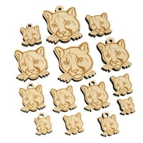 Cougar Head Mountain Lion Puma Wood Mini Charms Shapes DIY Craft Jewelry - With Hole - Various Sizes (16pcs)