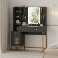 thumbnail image 4 of Makeup Vanity and Stool – White Vanity Desk with 3-Color LED Lights, Charging Station & Display Cabinet, 4 of 5