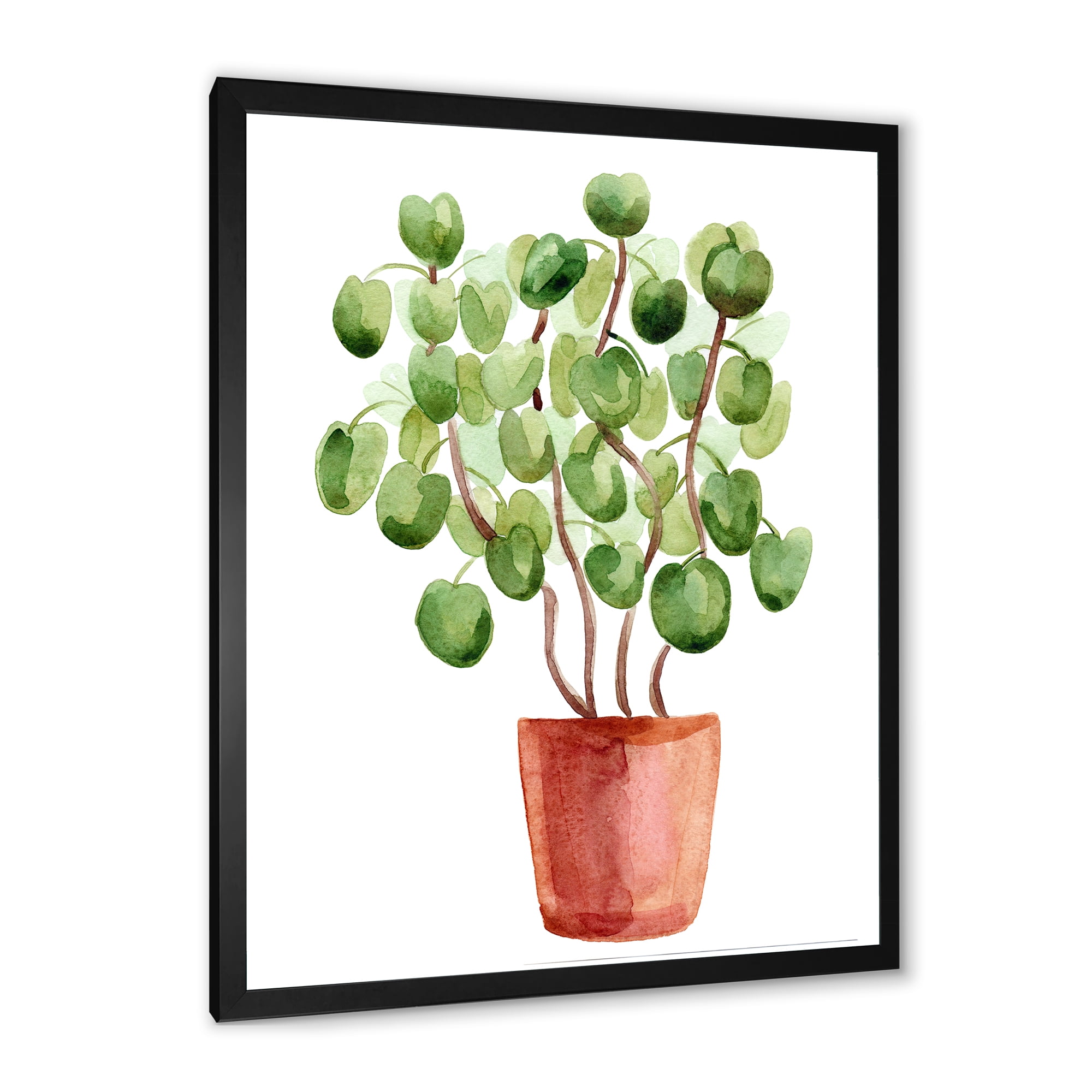 Designart 'Abstract Chinese Money Plant In Pot' Traditional Framed Art Print