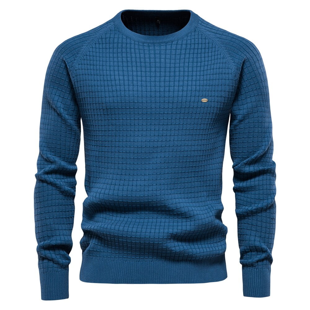 Omicgot 100 Cotton Men Sweaters Soild Color O Neck High Quality Mesh Pullovers Male New Winter Autumn Basic Sweaters For Men Blue
