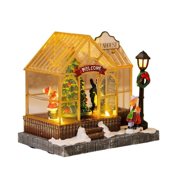 Yammee Christmas Scene House Tree with LED Light and Musical Function Rotating Ornament