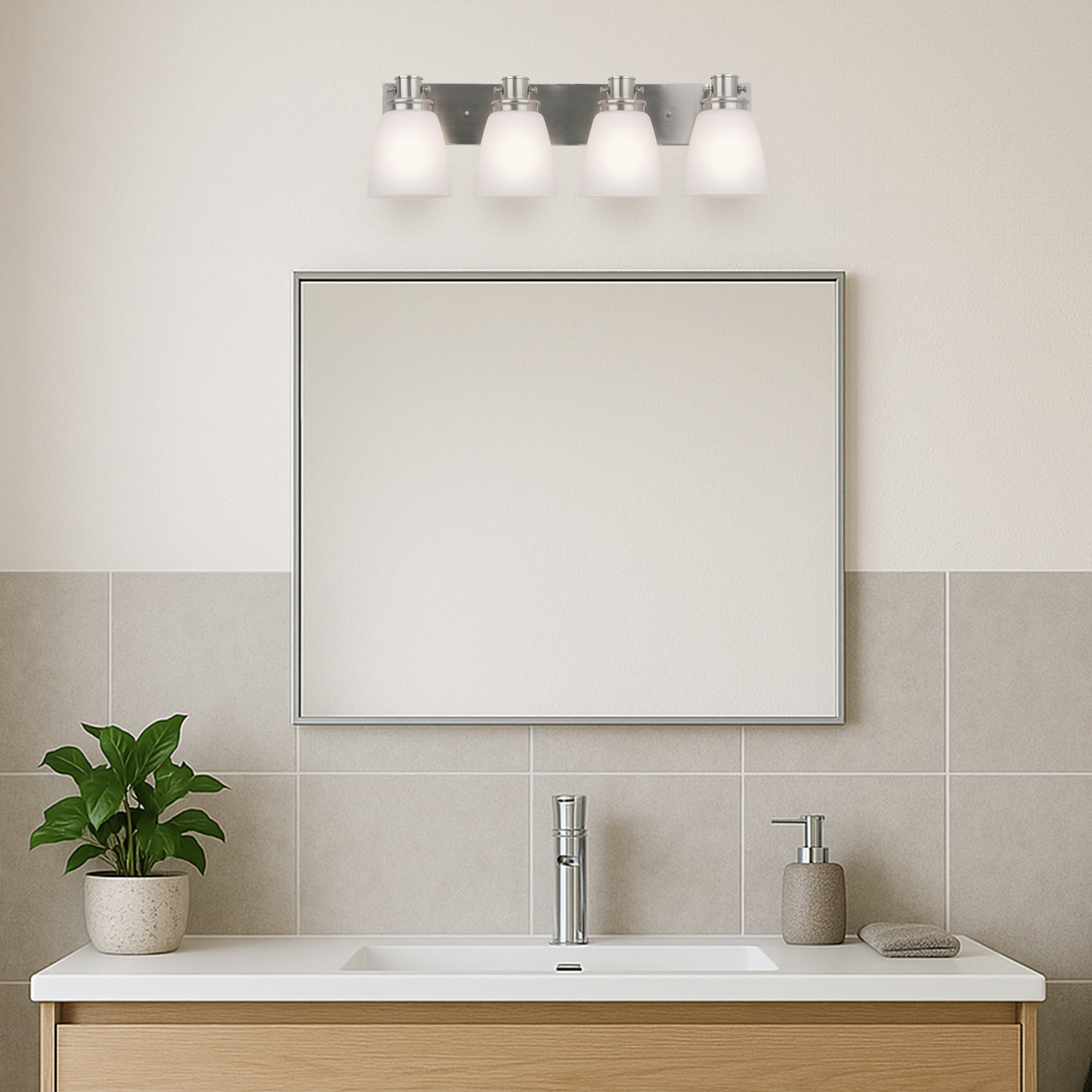 Marcell 4-Light Satin Nickel Vanity Light with Frosted Glass Shades