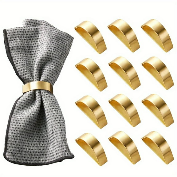 12 Pack Gold Napkin Rings , Metal Bright Gold Napkin Holder, Fall Thanksgiving Christmas Easter Napkins Rings for Table Decor Wedding, Banquet, Party
