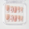 thumbnail image 5 of 24Pcs Ballet Square Pink Press on Bow Nails 3D Flower with Bandage Design French Nail Tips for Women&Girls Daily,Spring wear, 5 of 10