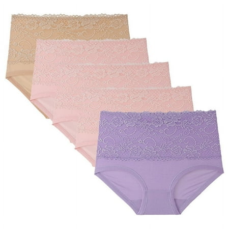 Summer Savings Clearance 2025  Womens Briefs Panties  Cotton Underwear for Women High Waist Panties Ladies Seamless Panty Plus Size Breathable Lace Hipster Briefs 5 Pack M-5XL