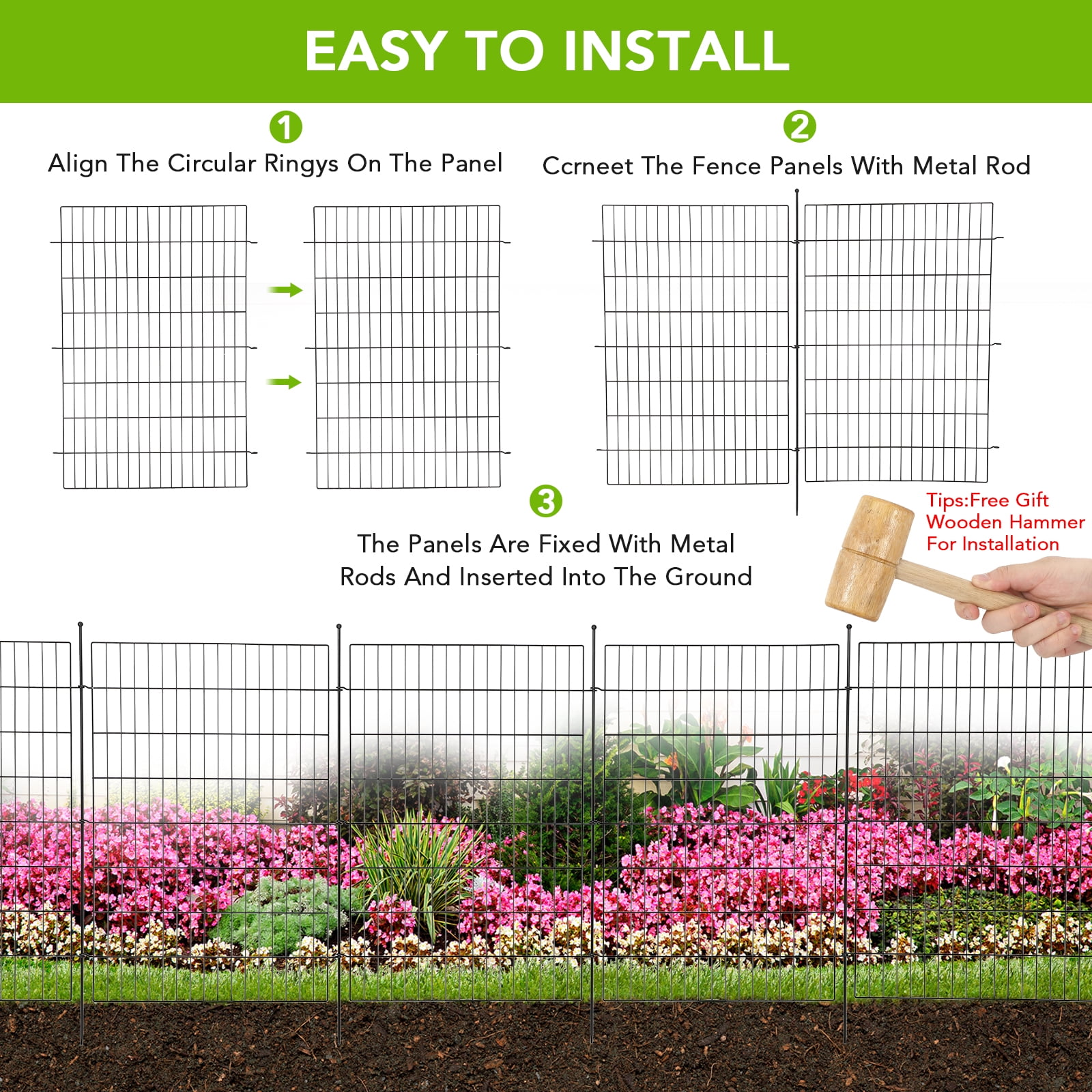 ChaoLink Garden Fence,10 Panels No Dig Decorative Fence for Outdoor ,Yard, Patio,29*40 In Animal Barrier Rustproof Metal Wire Panel,Temporary Dog Fence Flat topFlat top，29w×40h in