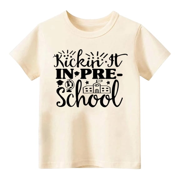 Kiijoy Toddler Boys Back-To-School T-Shirt Short Sleeve Tshirt Graphic Tee,Beige,Sizes 2-3