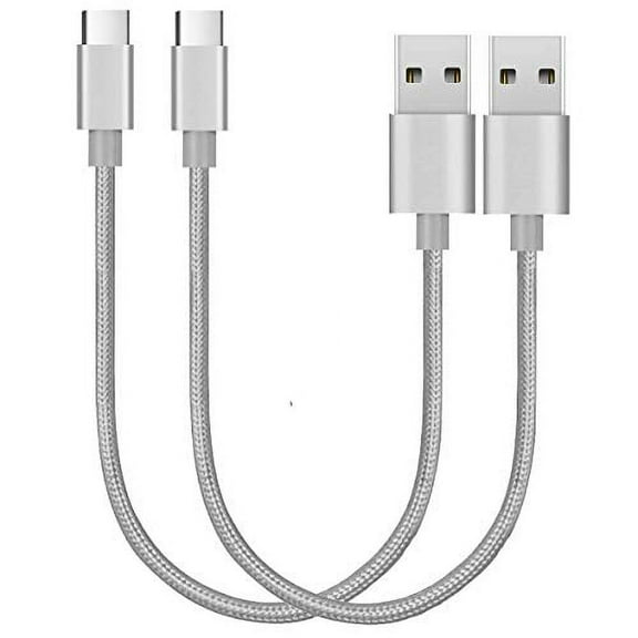 Short Chargers, USB Type-C to USB A Fast Charger Cable Cords, High Speed Data and Charging, Nylon Braided, 2-Pack, 7-Inch (Grey)
