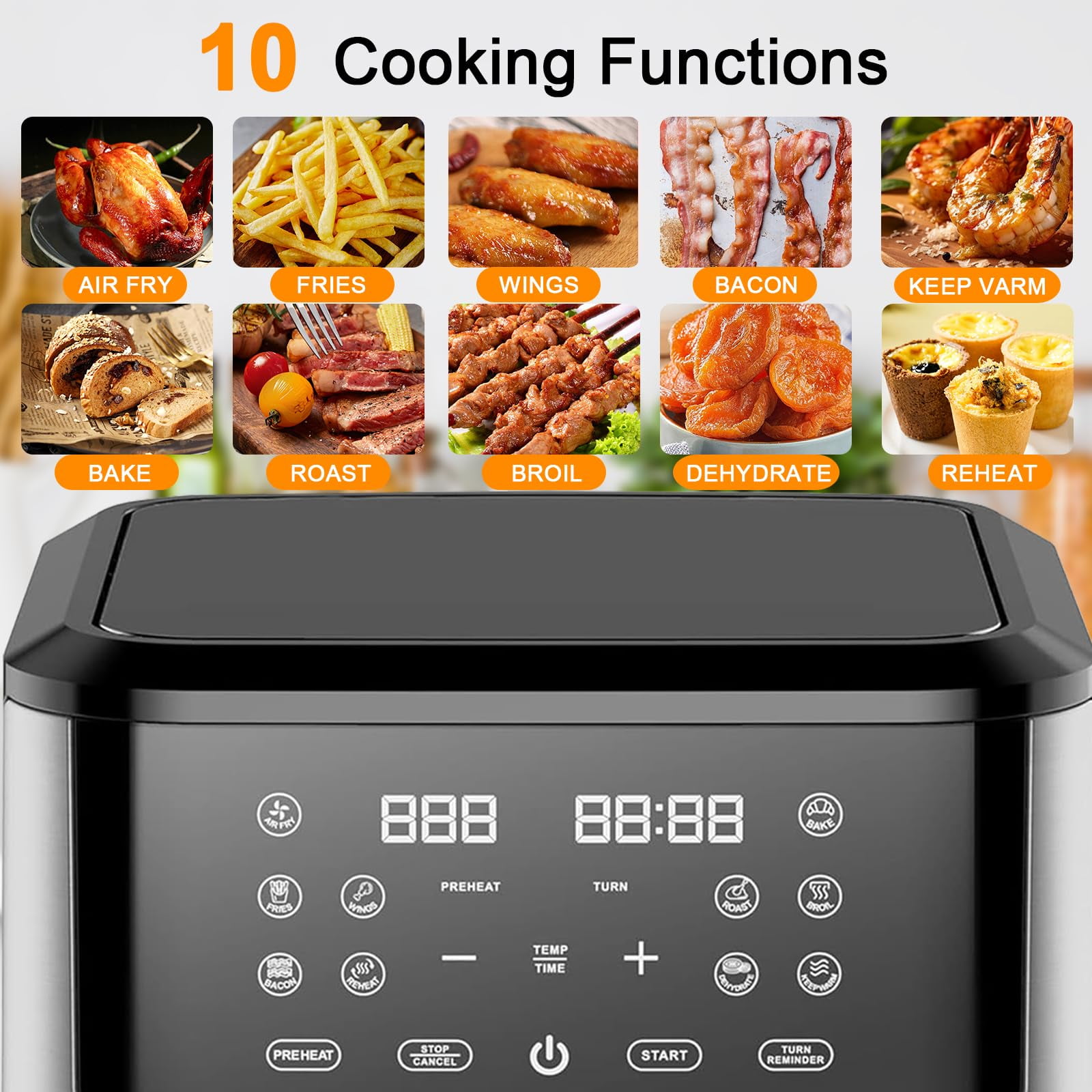 Jacgood 8QT Air Fryer for Family Size, 10 One-Touch Digital Functions, 400℉ Fast Cooking, 80% Less Oil, Roast, Bake, Crisps, Broil and Air Fry for Easy Meals, Dishwasher Safe