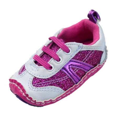 Glitter Star Shoe - Rising Star Infant Girls Pink & White Glitter Crib Style Tennis Shoes 3-6 Months