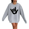 thumbnail image 2 of Bmisegm Women Saint-Valentin Simple et à la Mode Je t'Aime Geste Imprimé Col Rond Manches Longues Chandail en Molleton Sans Capuche Décontracté pour Women Gris TTG, 2 of 3