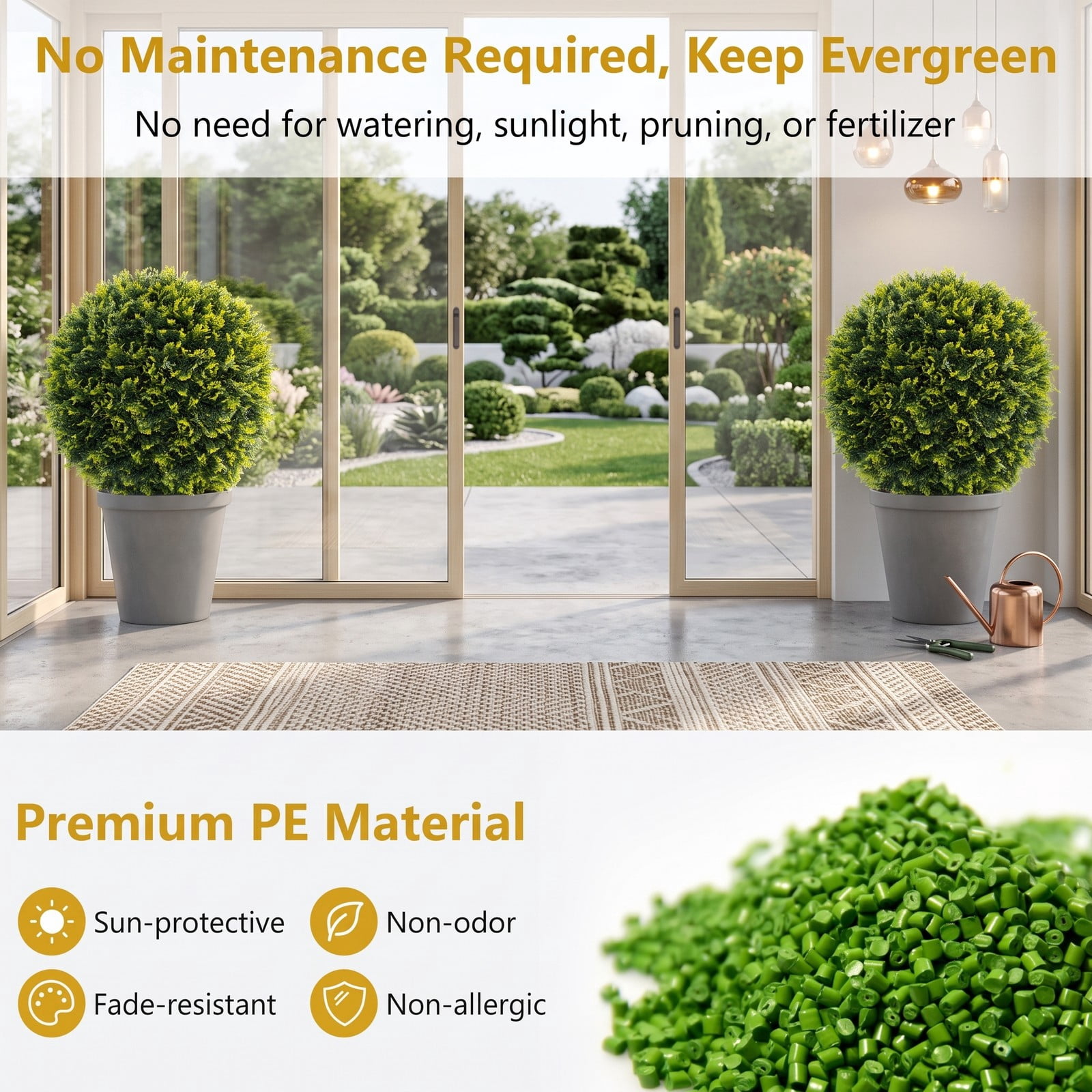 ALPULON 2 Pieces 22 Inch Faux Boxwood Topiary Balls, Indoor Outdoor Artificial Decorative Balls for Patio Garden Front Door Balcony and Backyard, Green