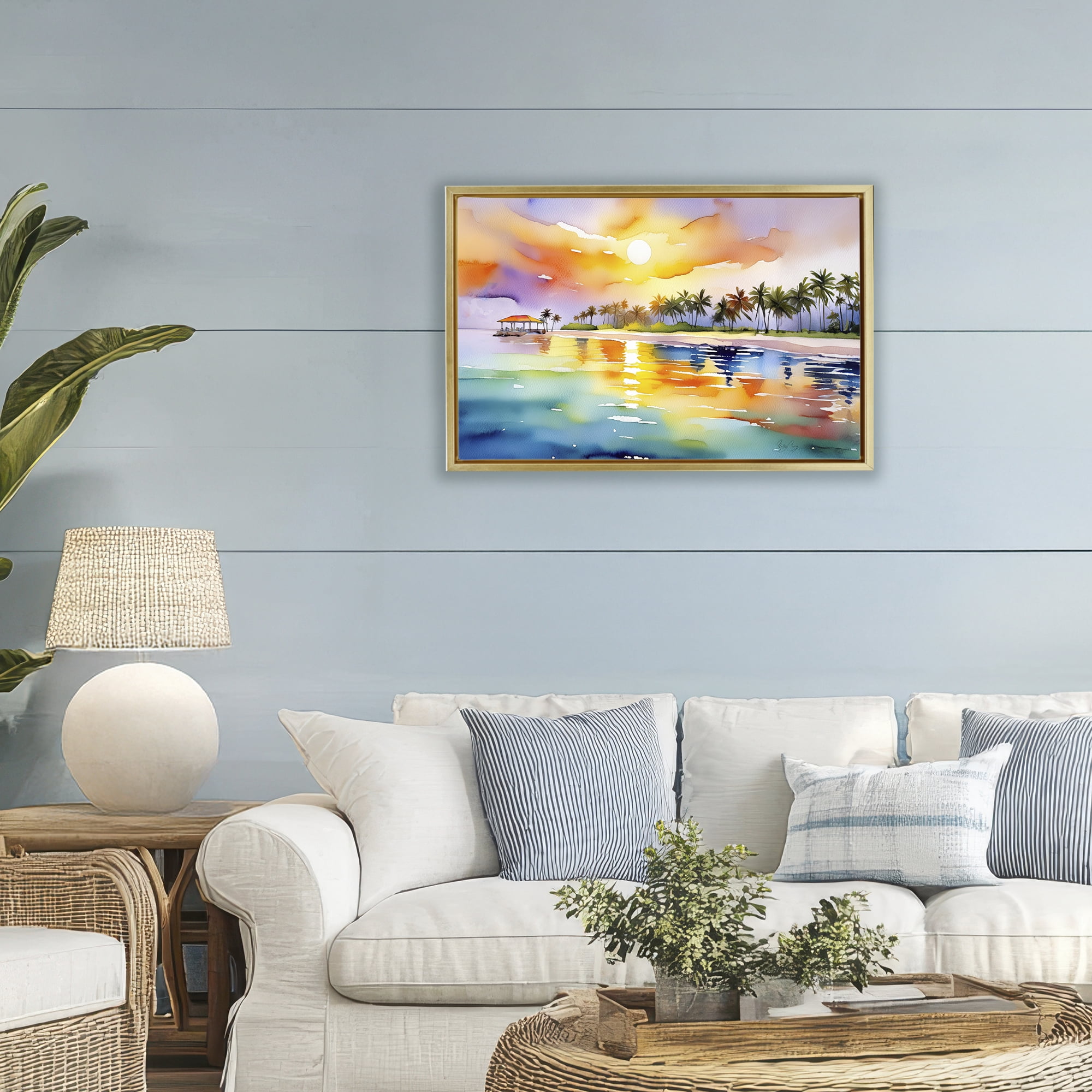 Stupell Industries Caribbean Calm Sunset Gold Framed Floater Canvas Wall Art, design by Shelly Craig