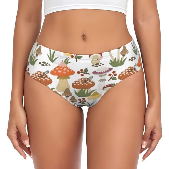 Balery Mushrooms Ropa Interior de Algodón para Mujer con Dibujo – Braguitas Cómodas y Elásticas, Estilo Clásico-X-Large