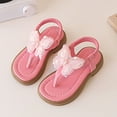 thumbnail image 2 of Quealent Girl's Summer Bow Sandals Open Toe Leather T Strap Thong Sandals Pink for 13.5, 2 of 6