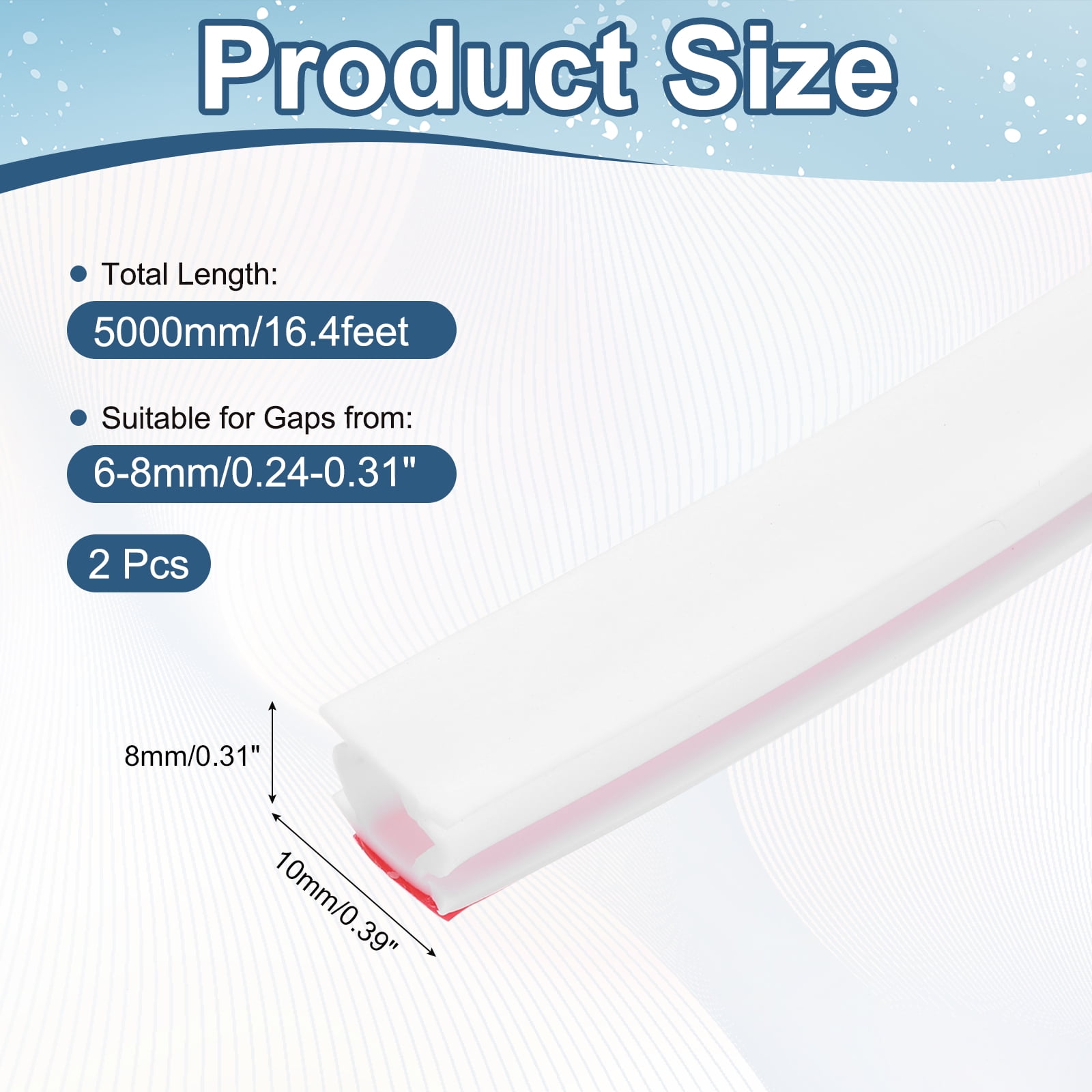 Uxcell Weather Stripping Seal Strip 16.4ft x 0.39" - 2 Pack D-Shape Self-Adhesive Soundproofing Windproof Rubber Door Seal Strip Fits 6-8mm Gap for Doors Windows Frame Gap Blocker, White