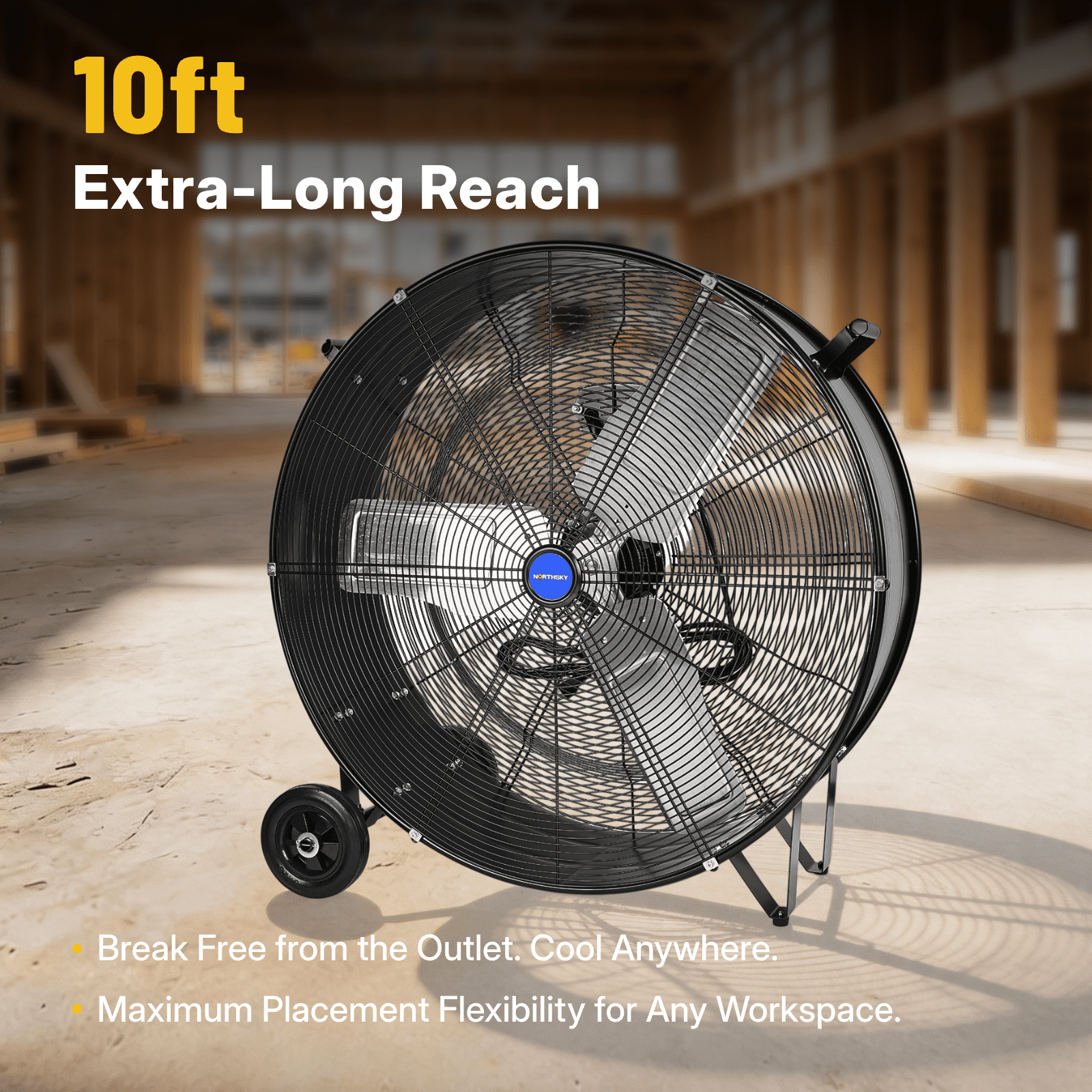 NORTHSKY 36" Industrial Drum Fan, 15000 CFM High-Velocity, Heavy Duty Floor Fan with 2 Speeds, 1/3 HP Powerful Motor, 6 IN Wheels Barn Fan for Garage, Warehouse, Shop, Workshop, Factory, UL Listed