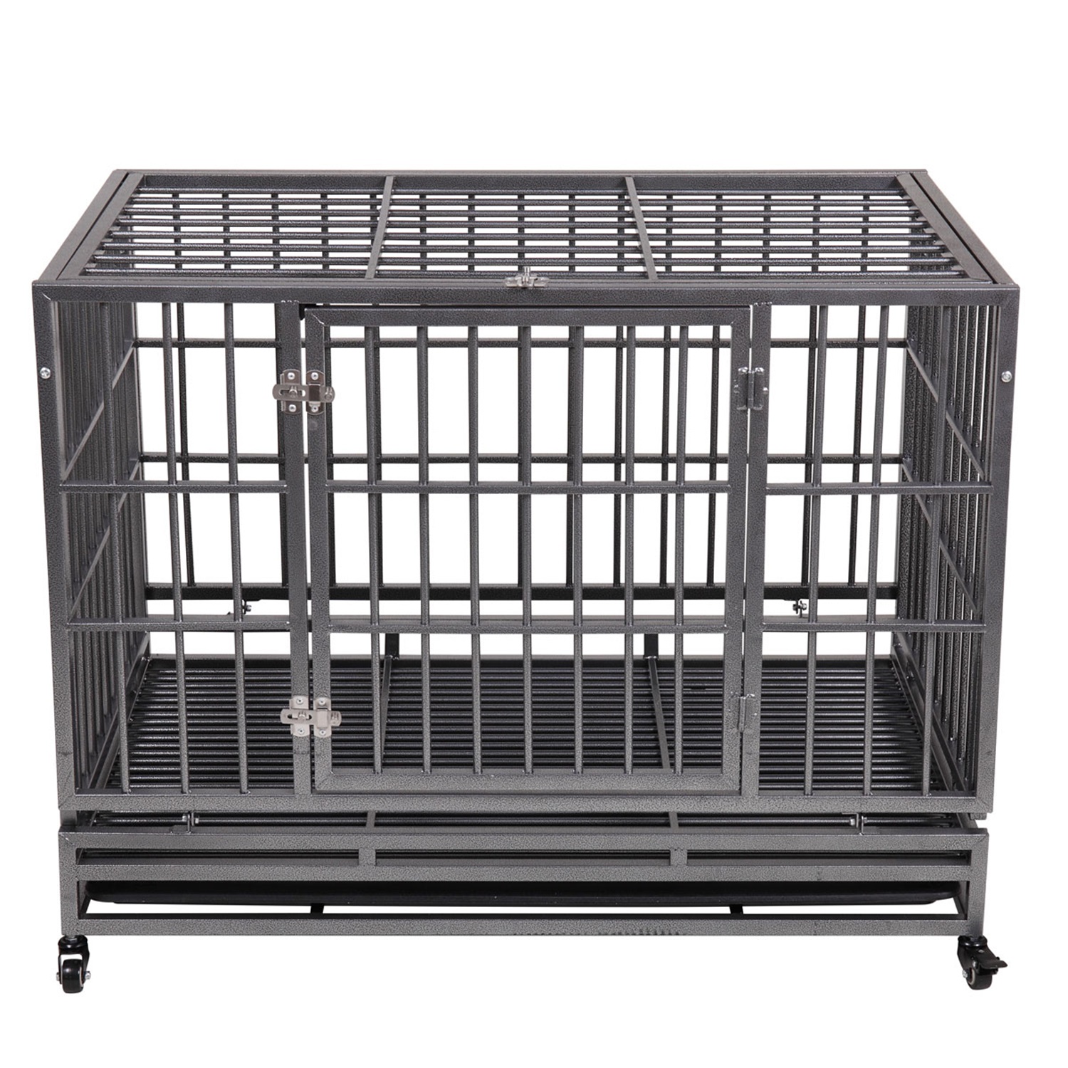 Pefilos 48" Large Dog House Indoor for Dogs, Heavy Duty Dog Crate, Escape Proof Dog Cage Kennel with Removable Tray and Wheels, Black, L Pefilos 48" Large Dog House Indoor for Dogs, Heavy Duty Dog Crate, Escape Proof Dog Cage Kennel with Removable Tray and Wheels, Black, L